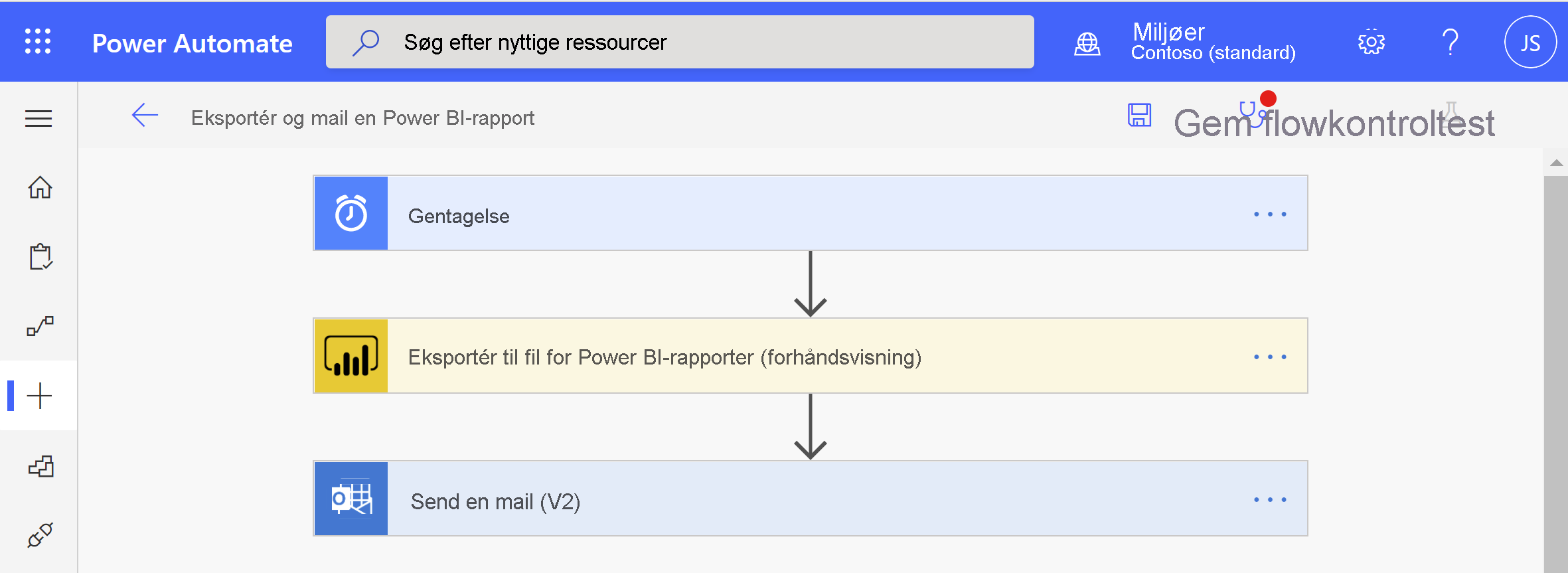 Skærmbillede af vinduet Power BI Automate, der viser oprettelsesindstillinger.