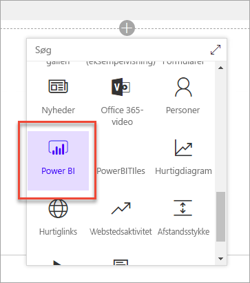 Skærmbillede af afsnittet Dataanalyse, der viser Power BI valgt.