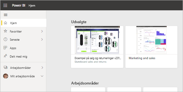 Udvalgt Power BI-indhold på startsiden