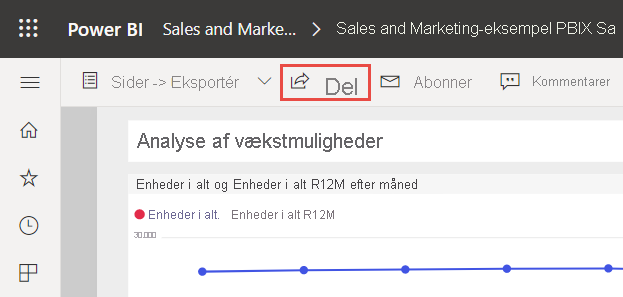 Skærmbillede af deling af en rapport.