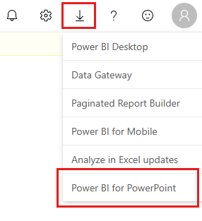 Skærmbillede af downloadindstillingen for Power BI til PowerPoint-tilføjelsesprogrammet.