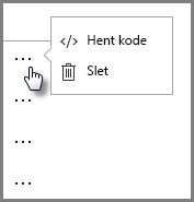Skærmbillede af hentning eller sletning af integreringskoder.