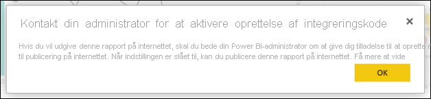 Skærmbillede af Kontakt din Power BI-administrator.