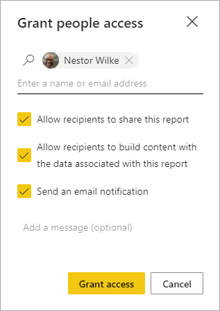 Skærmbillede af dialogboksen Giv personer adgang til rapport.