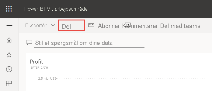 Skærmbillede af dialogboksen Del dashboard