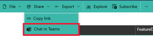 Skærmbillede, der viser knappen Chat i Teams i en visuel genvejsmenu.