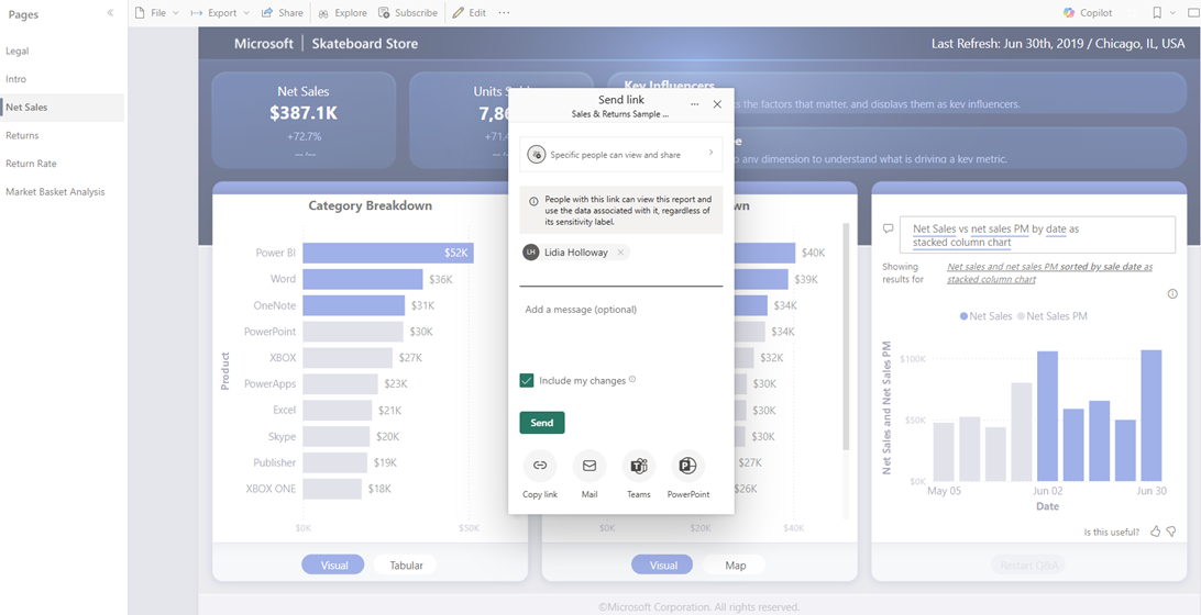 Skærmbillede, der viser dialogboksen Del i Microsoft Teams.