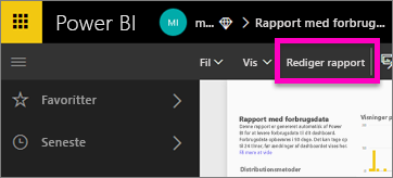 Skærmbillede, der viser vælg Rediger rapport.