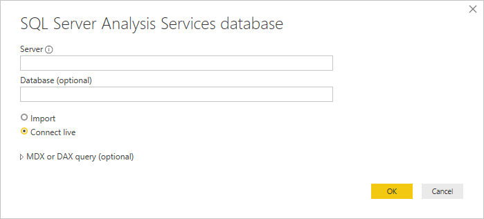 Skærmbillede, der viser vinduet SQL Server Analysis Services-database.