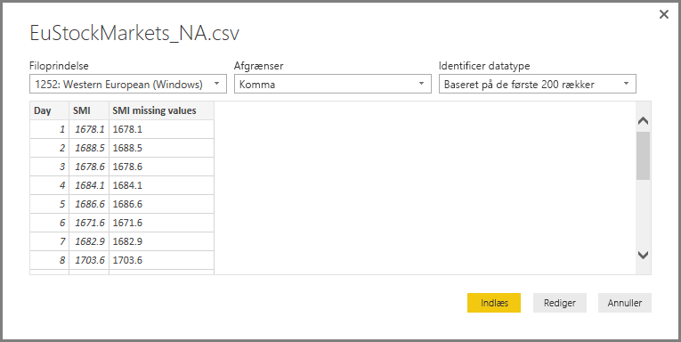 Screenshot of the CSV file dialog, showing the selected CSV.