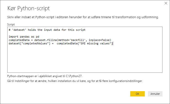 Screenshot of the Run Python Script dialog, showing the script code.