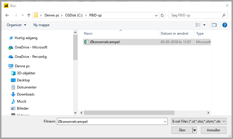 Screenshot shows a file selection dialog with Financial Sample selected.