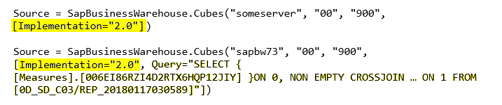 Skærmbillede, der viser en plaintext-forespørgsel med den tilføjede værdi Implementation = 2.0.