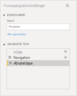 Screenshot that shows the applied steps in the Products query.