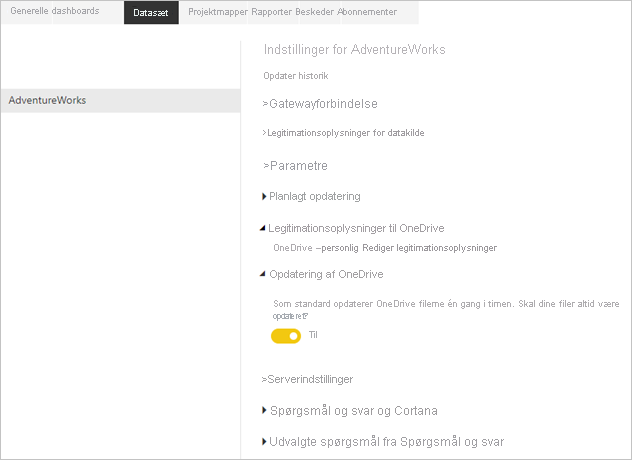 Legitimationsoplysninger til OneDrive og opdatering af OneDrive