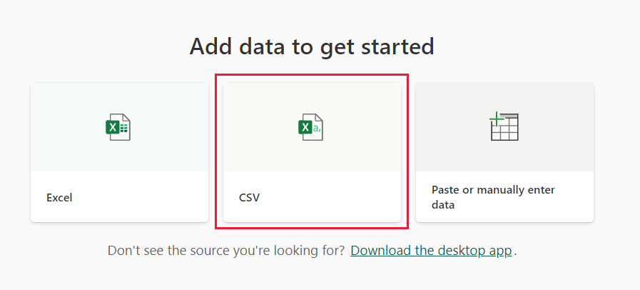 Skærmbillede af filtypeikoner med CSV fremhævet.