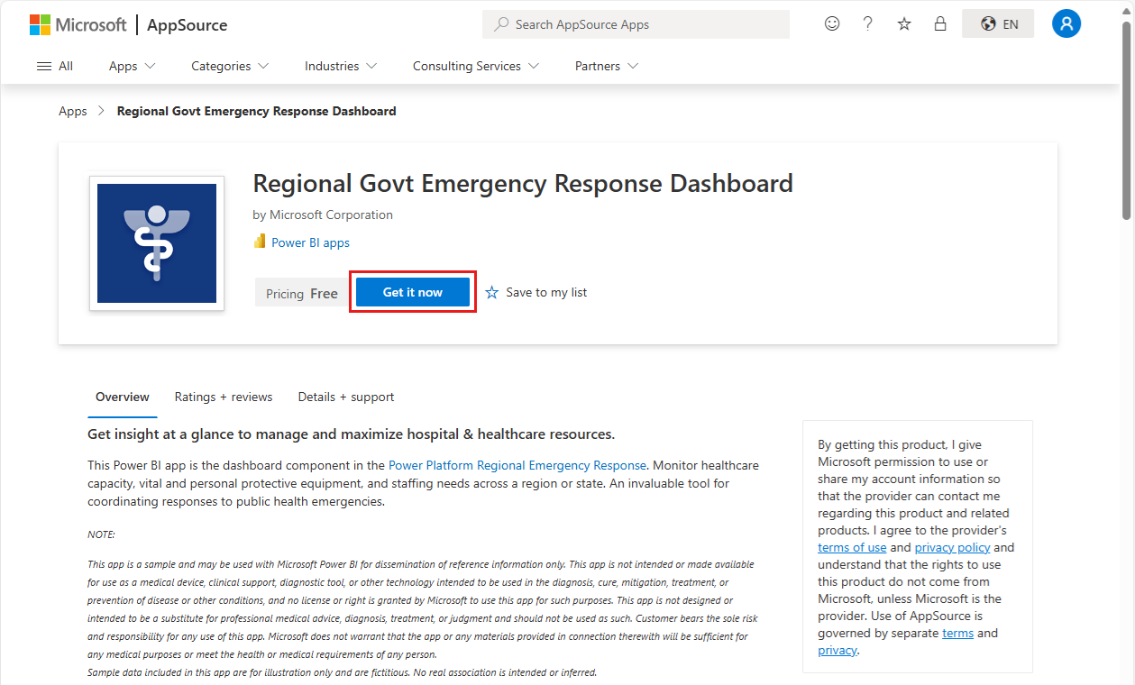 Regional Emergency Response Dashboard app in AppSource