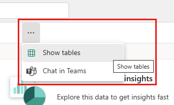 Skærmbillede af indstillingen Vis tabeller på siden med semantiske modeloplysninger.