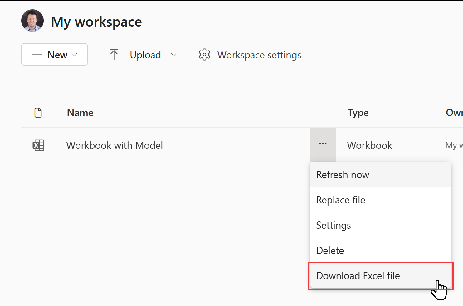 Skærmbillede, der viser indstillingen Download Excel-fil for lokale projektmapper.