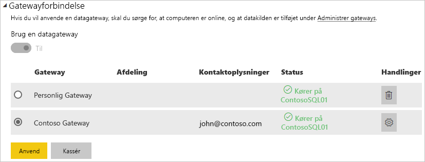 Skærmbillede af, hvordan du opretter gatewayforbindelse.