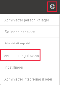 Skærmbillede, der viser, hvordan du vælger Administrer forbindelser og gateways.