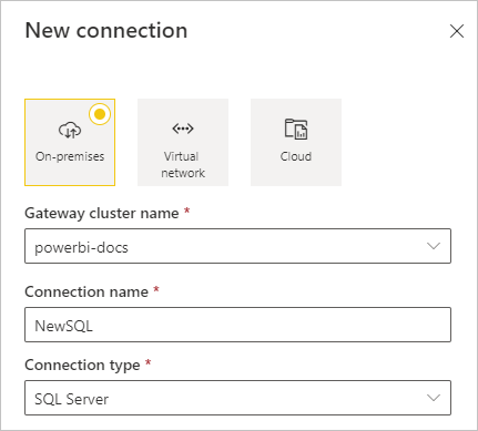  Skærmbillede af valg af SQL Server-datakilden.