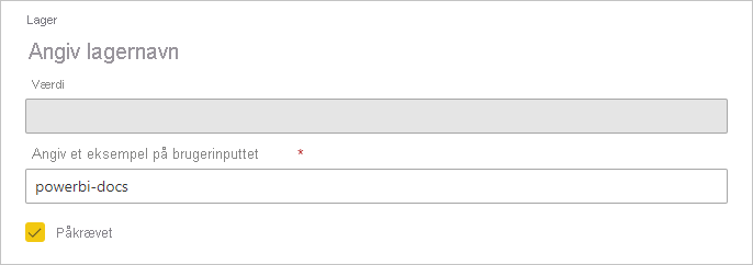 Skærmbillede af en parameterværdi, der kræves af brugeren.