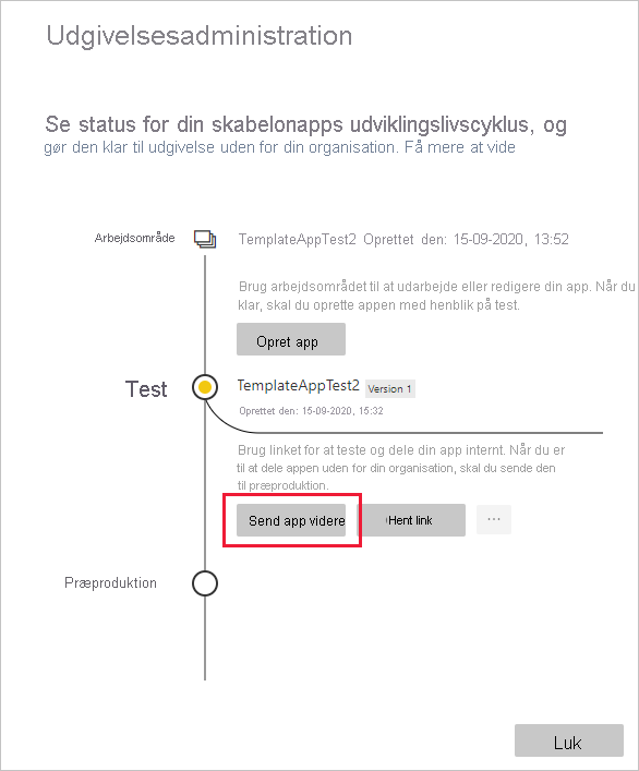 Skærmbillede af ruden Udgivelsesadministration med Fremhæv app fremhævet.