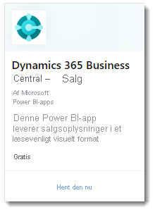 Skærmbillede, der viser webappen Dynamic 365 Business Central – Sales.