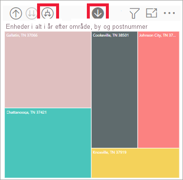 Skærmbillede af visualiseringen, der viser kategori, producent og segment.