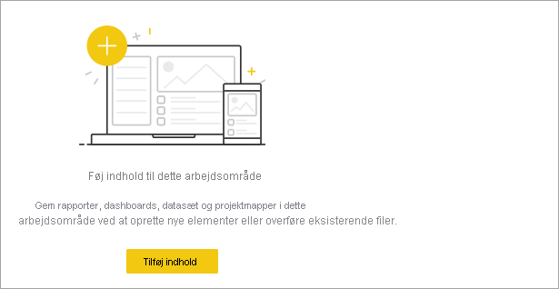 Et skærmbillede af et tomt arbejdsområde i Power BI-tjeneste.