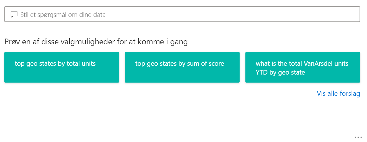 Skærmbillede af spørgsmålsfeltet Q&A fremhævet med et rødt felt i rapporten.