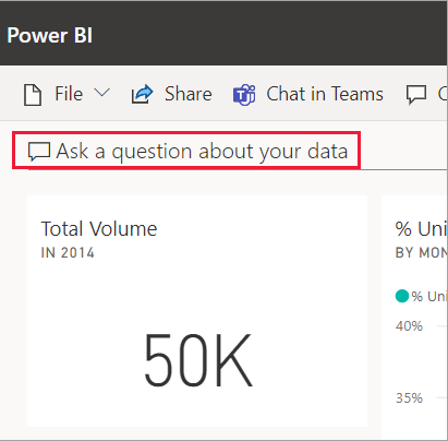 Skærmbillede af Stil et spørgsmål om dine data i et rødt felt på det visuelle dashboard.