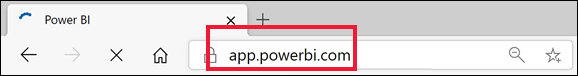 Et skærmbillede, der viser en browser med Power BI-webadressen på adresselinjen.