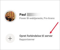 Skærmbillede af dialogboksen Indstillinger med Opret forbindelse til server fremhævet.