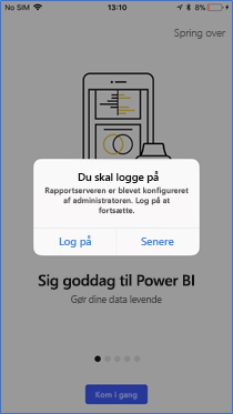 Skærmbillede af dialogboksen Log på påkrævet på rapportserveren.