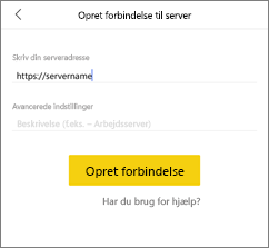 Skærmbillede af dialogboksen Opret forbindelse til server.