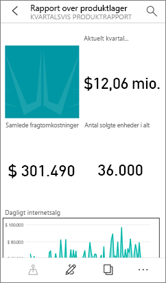 Skærmbillede af en Power BI-rapport, der er optimeret til mobil.