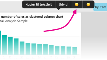 Skærmbillede af et søjlediagram, der viser en feedback med en pointer til en smiley.