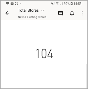 Skærmbillede af dashboardet på en Android-enhed, der viser det talfelt, der har en besked.