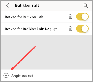 Skærmbillede af beskeden Administrer, der viser en markør for at tilføje en påmindelsesregel.