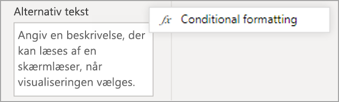 Skærmbillede af ruden Alternativ tekst, der fremhæver ikonet for betinget formatering.