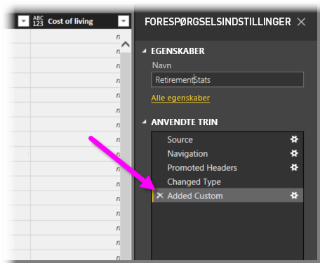 Skærmbillede af dialogboksen Forespørgselsindstillinger, der fremhæver Tilføjet brugerdefineret.