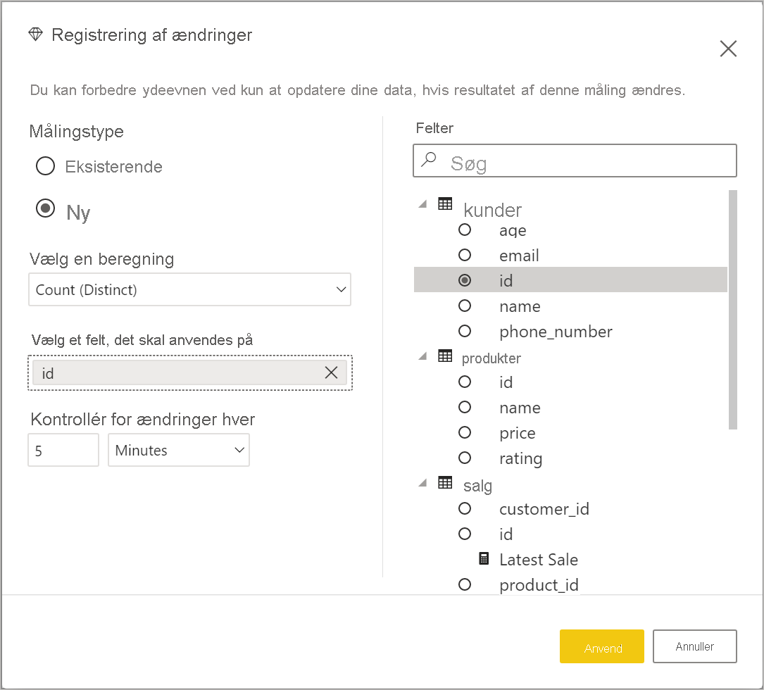 Vinduet Skift registrering