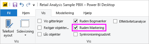 Skærmbillede, der viser aktivering af ruden Markering.