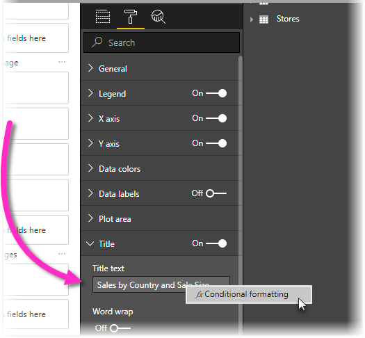 Skærmbillede, der viser indstillingen Betinget formatering i Power BI Desktop.