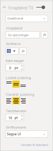 Skærmbillede, der viser en formateret tekst til deaktiveret knap.