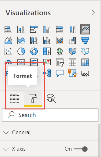 Skærmbillede af fanen Format i ruden Visualiseringer.