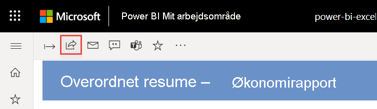 Skærmbillede af deling af din rapport fra Power BI-tjeneste.