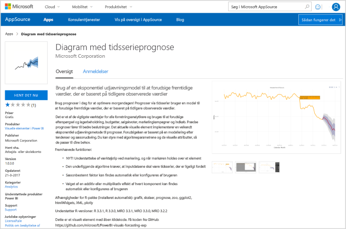 Skærmbillede, der viser Power BI-visualiseringen Time Series Forecasting Chart i App Source.